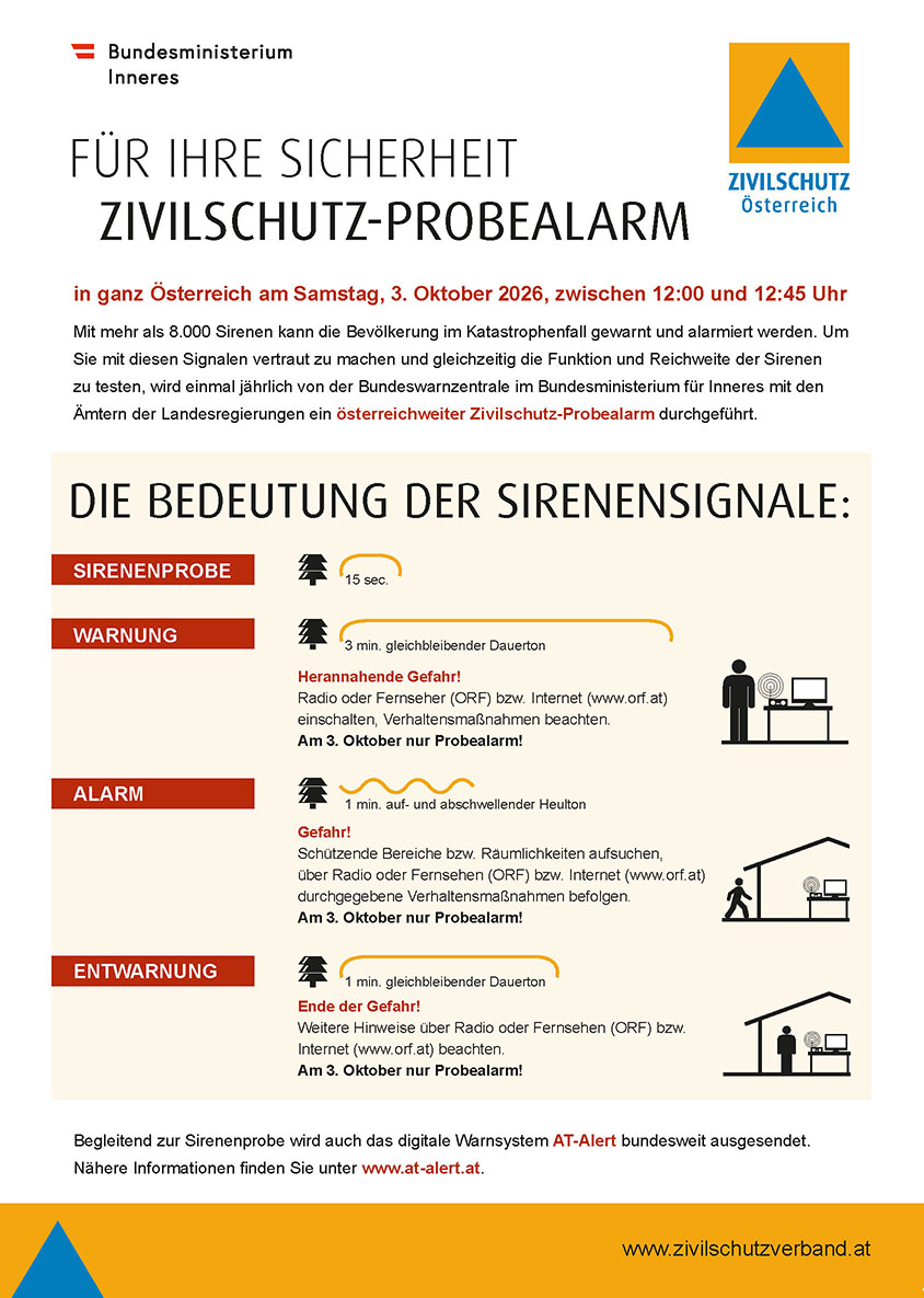 Zivilschutz Probealarm am 03.10.2026